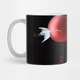 Japanese cranes with a red sun on a black background Mug